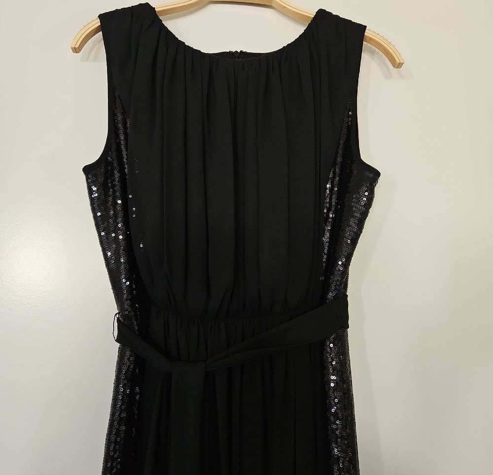 Calvin Klein Black Sleeveless Midi Dress with Sequin Side Panels